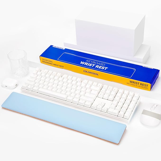 COLORCORAL PU Leather Memory Foam Wrist Rest for Computer Keyboard Ergonomic Wrist Support Pad with Anti-Slip Rubber Base for Typing Pain Relief