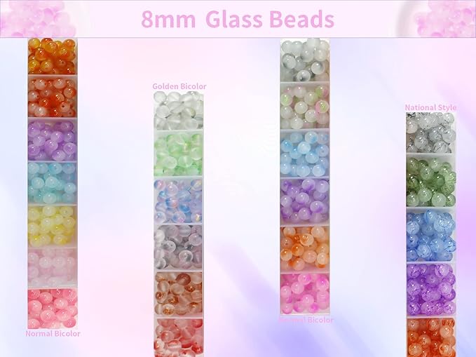PAMIR TONG 1000PCS 8mm Glass Kit Set Round Beads Bulk,Imitative Jade Beads Kit, Bracelet Space Loose Beads for Jewelry Making Earring, Necklaces, DIY Crafts & Gifts #354