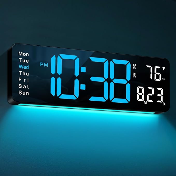 MASHI Digital Wall Clock, 16" Large Display Digital Clock with Remote Control, Auto-Dimming Wall Clock with Night Light, DST, Date Week,Temp for Living Room, Bedroom, Decor, for Elderly