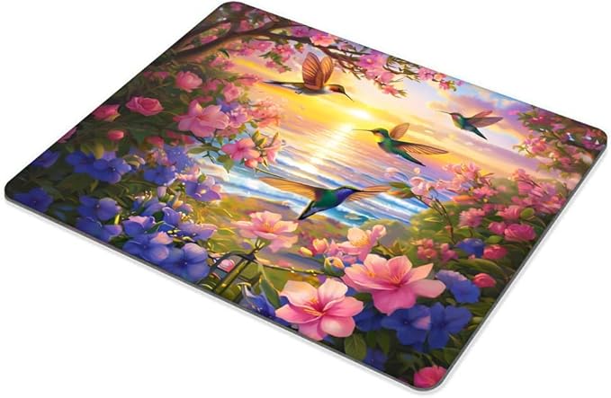 Square Mouse Pad Flower Hummingbird,Gaming Mouse Pads for Desk,Soft Computer Waterproof Non-Slip Mouse Mat