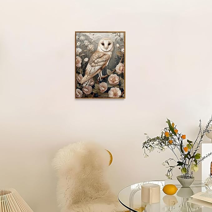 Djmwtb Vintage Framed Wall Art Floral Owl Canvas Wall Art Prints Flower Botanical Painting Nature Pictures Artwork for Bedroom Living Room 12x16in