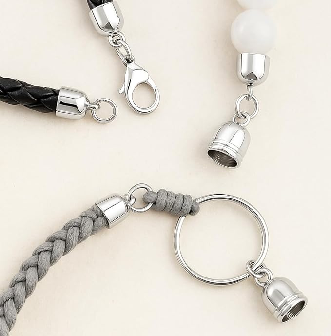 Mandala Crafts Silver Tone Leather Cord End Caps for Jewelry Making, Tassel Caps, 4mm to 12mm 840 PCs Cylinder Cord Ends, Kumihimo Supplies and Jewelry Findings