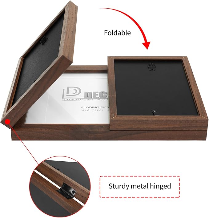 Hinged 3 Picture Frame 4x6 & 5x7 Folding Collage Photo Frames Multiple Wooden Desk Picture Frames with Mat for Office Tabletop or Wall Decor, Brown
