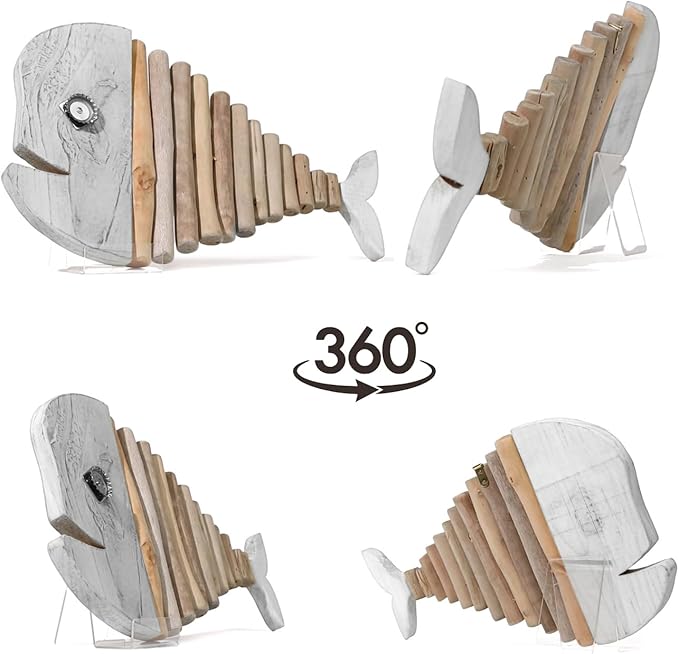 Mint Bucket Brands Driftwood Fish Nautical Wall Decor - 18" x 10" Handmade Wooden Rustic Coastal Wall Art for Living Room, Bedroom, Office, Bathroom - Ocean Beach Decoration (Crystal)