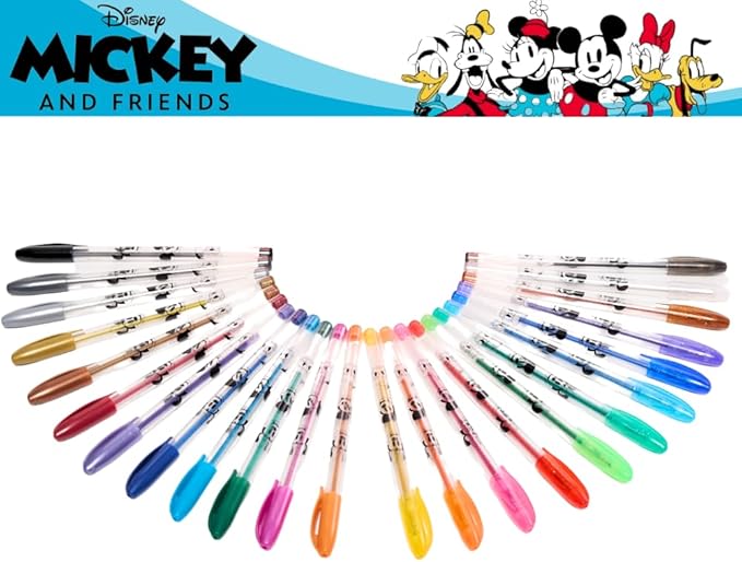 Disney Mickey and Friends Gel Pens Set for Kids, 24 Pack with Glitter Gel Pens, Cute Pens for Boys and Girls – Mickey Mouse, Minnie Mouse, & Donald Duck