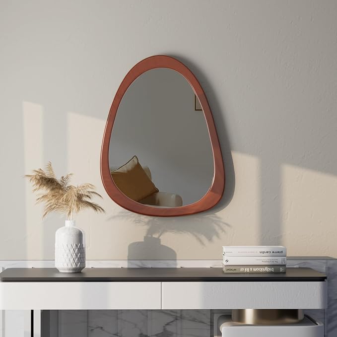 COOL2DAY Irregular Asymmetrical Wood Wall Frame Mirror, Abstract Decorative Odd Shaped Mirror for Living Room, Bedroom, Entryway, Bathroom Home Decor (18" x 22")