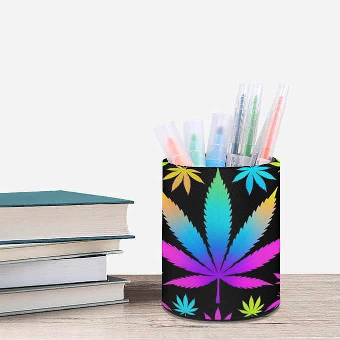 Pen Holder Stand For Desk, Pencil Pen Holder Cup, Desktop Stationery Organizer, Waterproof Multifunctional Office Supplies Cool Weedleaf Neon Tie Dye