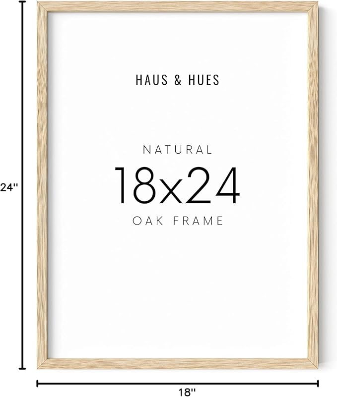HAUS AND HUES Beige Oak Wood 18x24 Picture Frame - Modern Wood Wall Art Display - Lightweight 18x24 Frame for Art Prints, Photos, Posters - Ready-to-Hang Vertically & Horizontally (Set of 1)