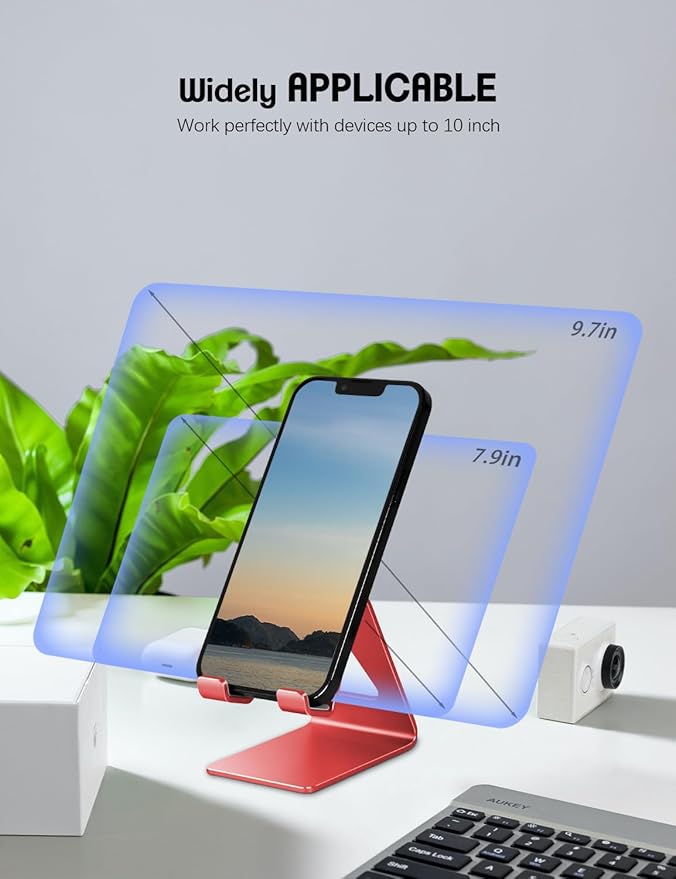 Desk Cell Phone Stand, Phone Holder, Aluminum Mobile Phone Cradle Dock for iPhone 14 13 12 pro 11 X Xs max 8 7 6 6s Plus SE 5 5s SE Samsung, All Smart Phones, Red