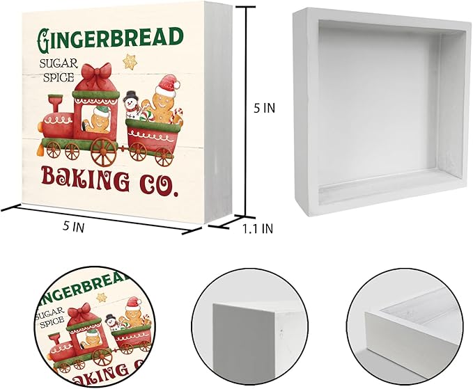 Gingerbread Christmas Decor Wooden Box Sign,Gingerbread Decorations for Kitchen, Christmas Decorations for Home Shelf Office Desk Decor,Holiday Gifts for Women 5x5