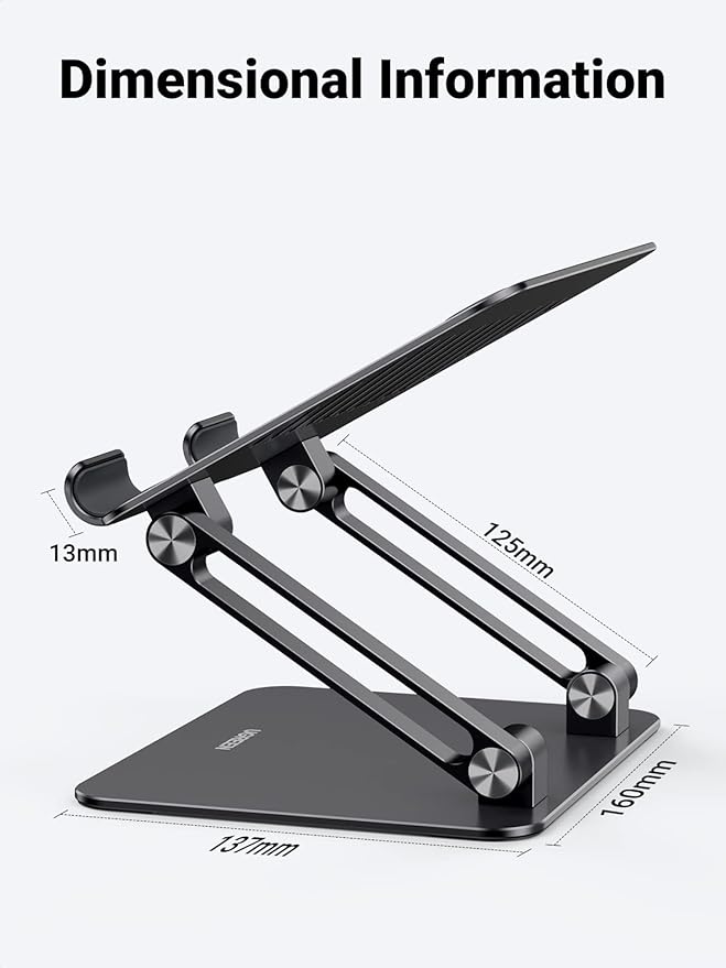 UGREEN Tablet Stand Holder for Desk Dual Rod Support Aluminum Tablet Holder Adjustable Multi-Angle Home Office Accessories Compatible with iPad Pro 13 12 11 10.5 Air Mini 5 4 3 2 Phone E-Reader Black