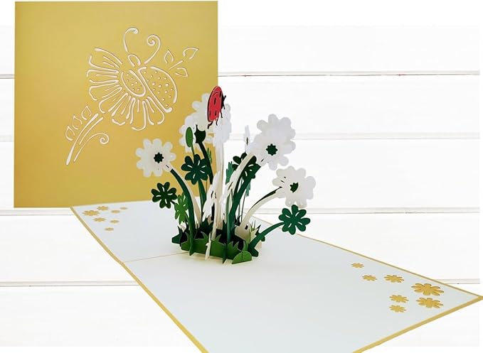 iGifts And Cards Ladybug Flower 3D Pop-Up Card – Blooming Floral Keepsake for Birthday, Mother’s Day, Thank You, Friendship, Sympathy – Nature Lovers, Mom, Wife, Bee Keeper – 6 x 6