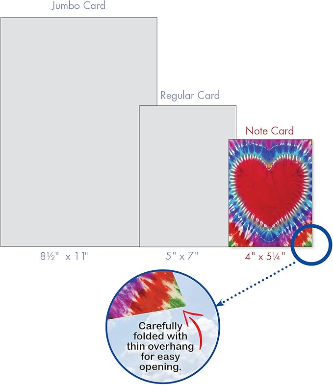 The Best Card Company - 20 Cute Boxed Cards (4 x 5.12 Inch) - Assorted Blank Set (10 Designs, 2 Each) - Tie-Dye Hearts AM9162OCB-B2x10
