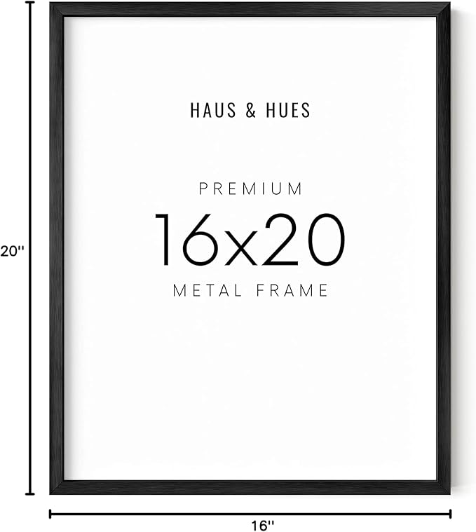 HAUS AND HUES Black Metal Picture Frame, 16x20 inches, Premium Quality, Wall Mount, Picture Frame for Wall, Modern Style, Black