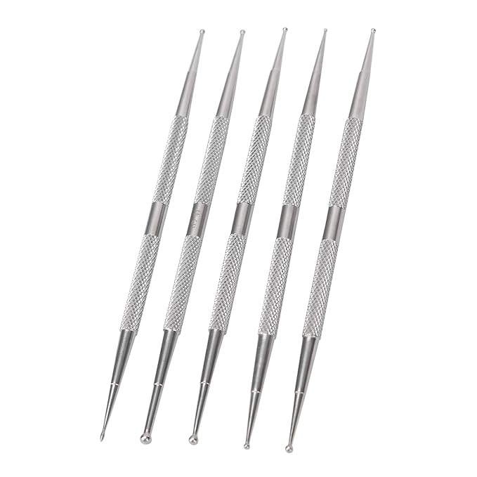 5Pcs 2 Way Stainless Steel Dotting Pen Tool, Nail Salon Nail Dotting Tool, Dual Tip Dot Painting Tools for Stippling, Tracing, Transfer Stamping, Embossing and Painting