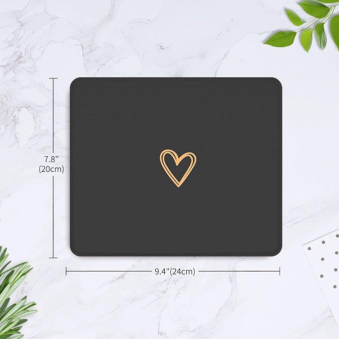 Seorsok Square Aesthetic Cute Heart Mouse Pad,Office Home Personalized Mouse Mat Design,Waterproof Funny Mousepad,Non-Slip Rubber Base Computer Mouse Pads for Wireless Mouse,Black