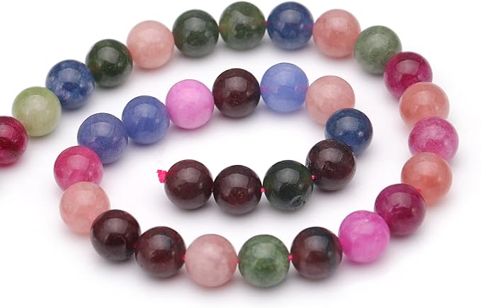 Youngbling Natural Gemstone Beads for Jewelry Making,8mm Tourmaline Polished Round Smooth Stone Beads for Bracelet Necklace 15 Inch