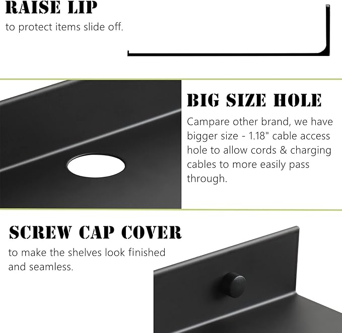 Small Floating Shelves, Adhesive Bluetooth Speaker Shelf, Renter Friendly Floating Corner Shelves with Cable Clip, Wall Mounted, Display Shelf for Smart Speaker, White, Aluminum, 6 inch, 2 Pack