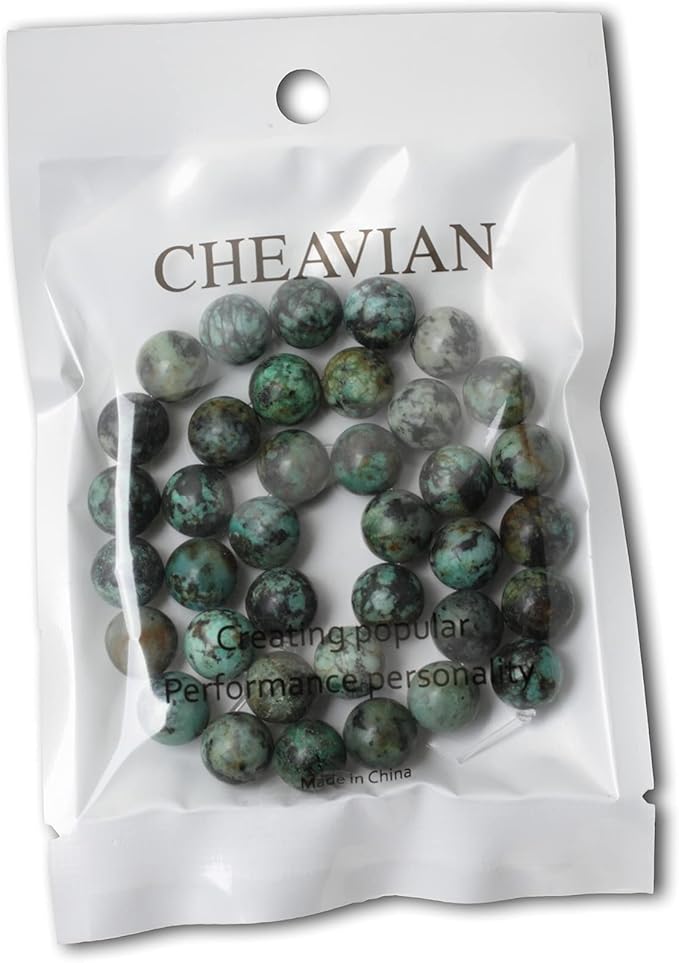 35PCS 10mm Natural African Turquoise Stone Gemstone Round Loose Beads for Jewelry Making DIY Bracelet Necklace Materials 1 Strand 15"