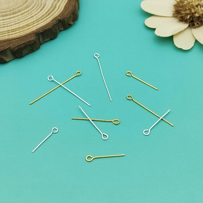2000pcs Assorted Head Pins Set for Jewelry Making,Open Eye Pin Head Pins Eye Pins Findings Beading Pins for DIY Craft Making,Gold/Silver(18mm,20mm,24mm,30mm,35mm)