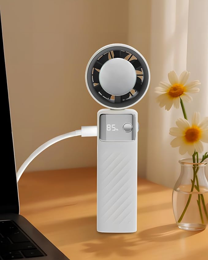 Portable Handheld Cooling Fan Rechargeable 5000mAh, Foldable Powerful Winds Mini Turbo Fans, 199 Speed, Digital Display for Travel Camping Outdoor
