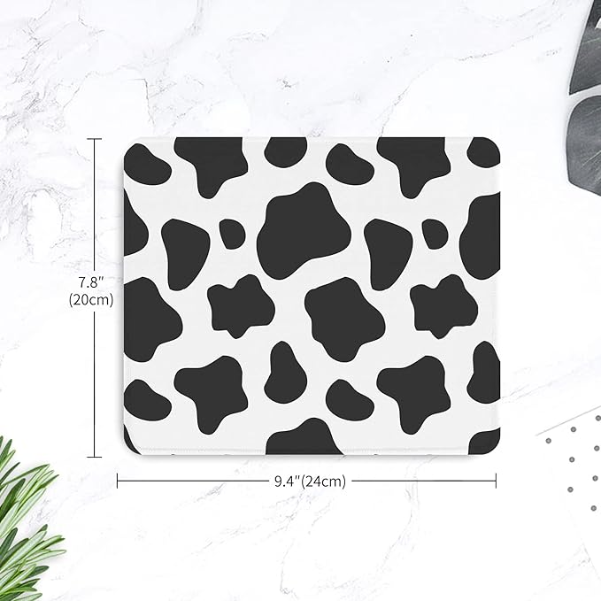 Seorsok Cow Pattern Mouse Pad,Mouse Mat Square Waterproof Mousepad Non-Slip Rubber Base Mouse Pads for Office Laptop,9.5"x7.8"x0.12" Inch Black&White