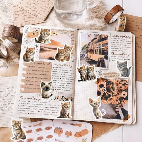 50Pcs Vintage Stickers,Waterproof Vinyl Aesthetic Decorative Sticker Scrapbooking Supplies for Adult Card Making Letters Planner Journaling Junk Journal DIY Water Bottles Cards Art Craft.Kitten - Image 6