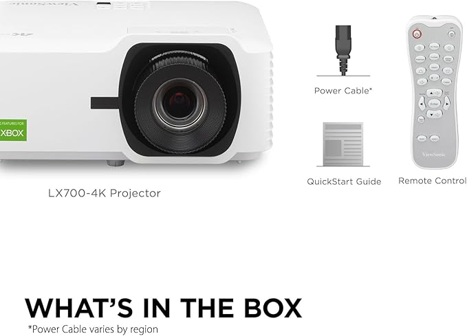 ViewSonic LX700-4K UHD 3500 Lumens Laser Projector Designed for Xbox with 4.2ms Response Time, 240Hz Refresh Rate, 1.36x Optical Zoom, Dual HDMI, and HDR/HLD Support