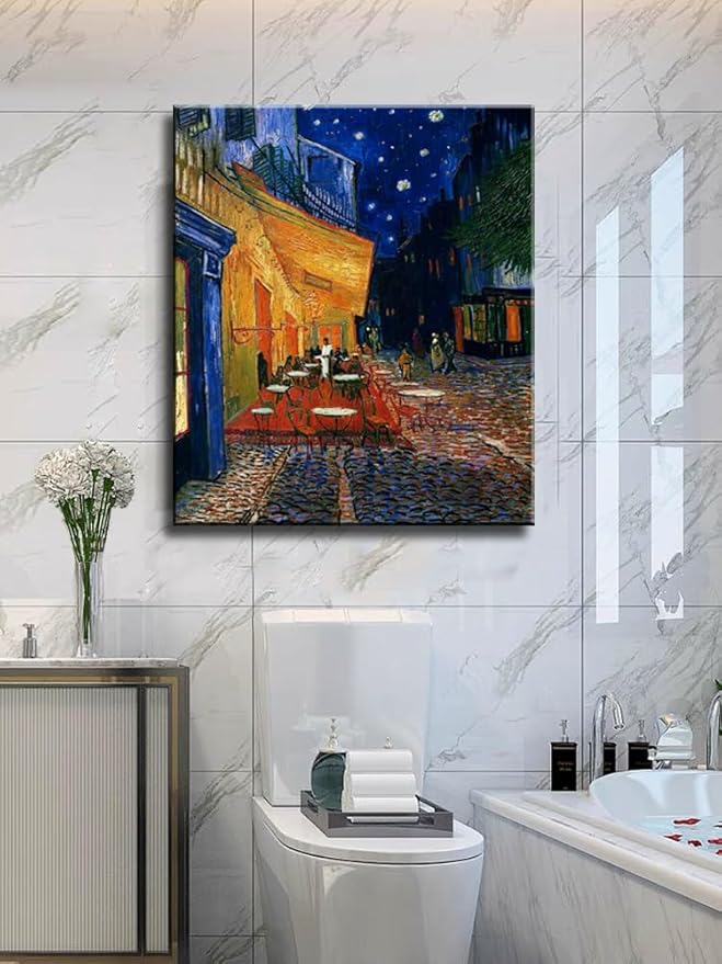 weiyiart Vincent Van Gogh Canvas Wall Art Cafe Terrace At Night Painting Classic Artwork Bathroom Picture Print for Home Decor 12"x15"