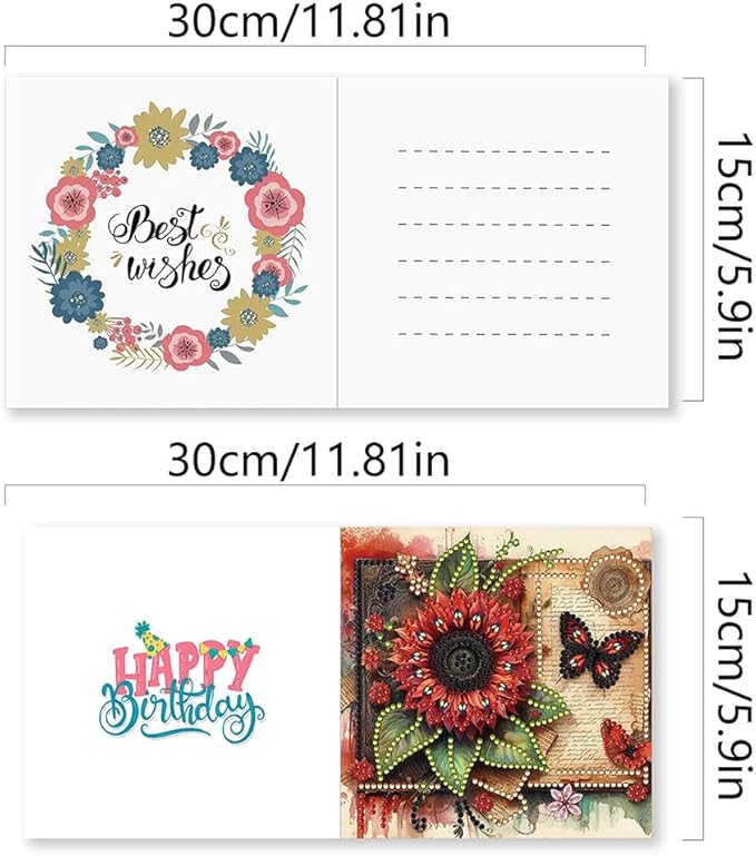 Ceitura 6Pcs DIY Diamond Art Painting Crafts Rhinestone Painting Greeting Card Making Kit Postcard for Holiday Christmas New Year Party Favors (Flower Birthday)