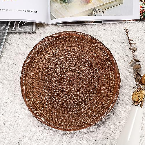 Hipiwe Small Key Basket Bowl for Entryway 7.6" Round Wicker Basket, Brown - Image 7