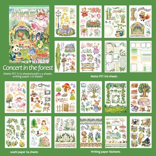 Snycler Sticker Book - 20 Sheets Vintage PET Stickers for Scrapbooking, Junk Journaling, Ephemera, and Decorative Crafts-Concert in The Forest - Image 6