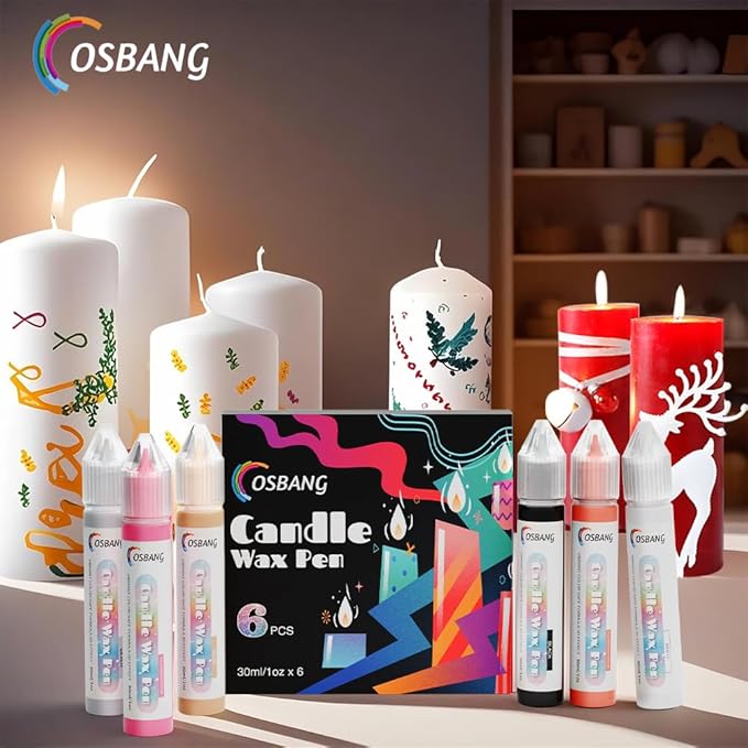 Candle Wax Pen, 6 Vibrant Colors Candle Wax Pen Set, Easy to Use for Festival, Birthday Decorating, Blessing Writing & More DIY Crafts(30ml/1oz*6)