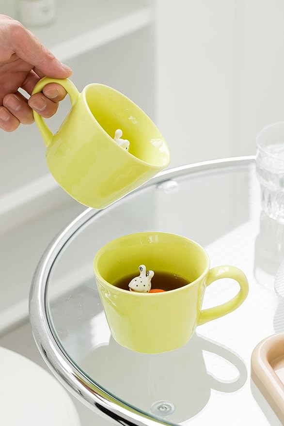 DIHOclub Ceramic Snail Cup Hidden 3D Animal Inside Mug,Garden series Handmade Figurine Snail Mugs (Apple green)