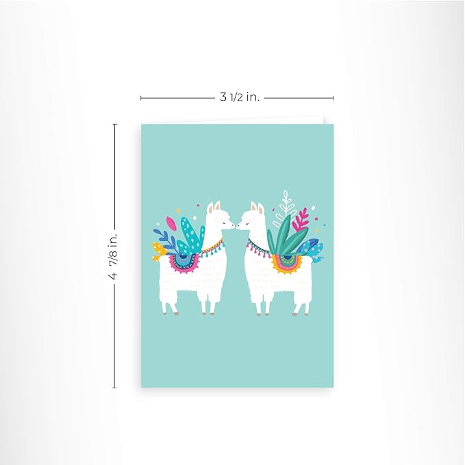 Llama Note Cards / 24 Adorable Animal All Occasion Greeting Cards With White Envelopes / 3 1/2" x 4 7/8" Desert Birthday Party Cards / Alpaca Thank You Note Card Set / 6 Cinco De Mayo Fiesta Designs