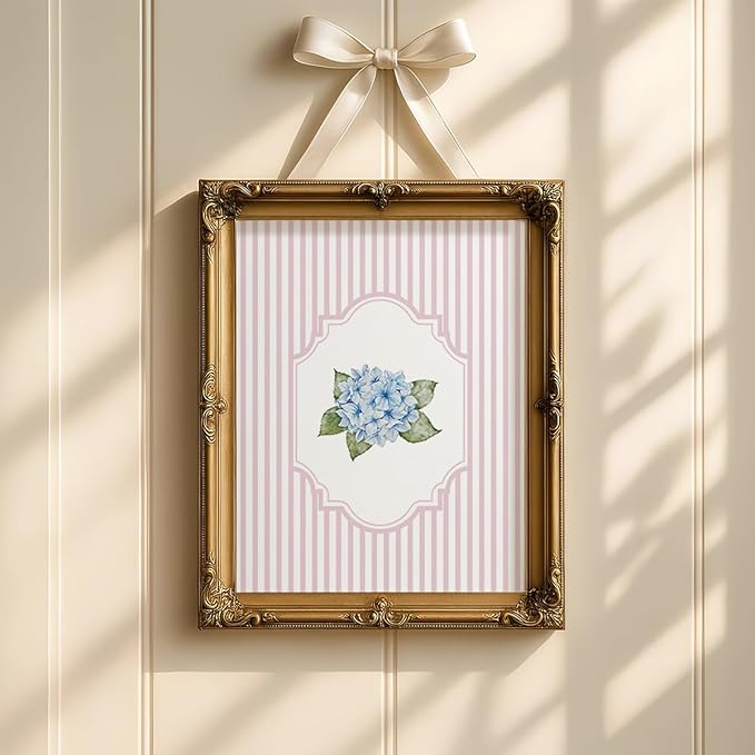 Wheatwin Hydrangea Floral Wall Art Decor, Cottagecore Hydrangea Flower Botanical Poster Prints, Pink Wall Decor for Home Bedroom Living Room 8x10 Unframed Set of 4