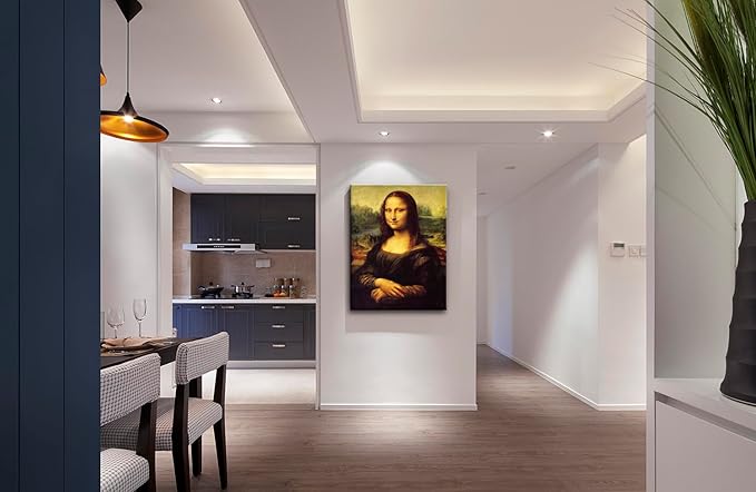 Mona Lisa Canvas Print Wall Art, The World Classic Art Reproductions by Leonardo DaVinci, Stretched Framed Painting Picture Poster Wall Decor for Living Room Bedroom 16x24 inch