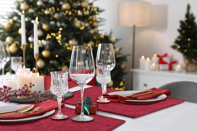 homing Cotton Linen Placemats Set of 8, Cloth Washable Farmhouse Dining Table Mats for Indoors & Outdoors, Easy to Clean, Red, 13 x 19 Inch