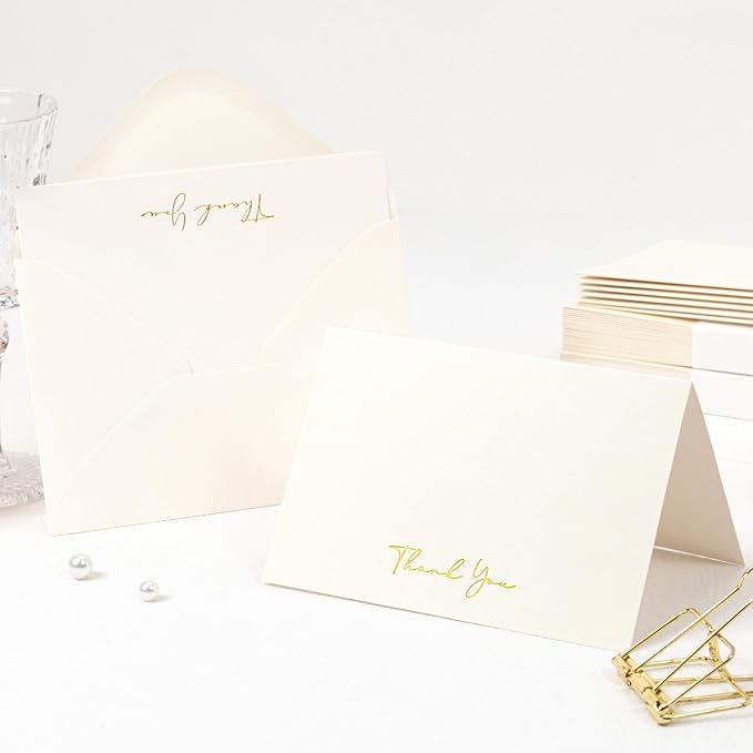 Crisky 50 Pack Thank You Cards With Envelopes & Stickers, Printable Ivory Bridal Shower Graduation Thank You Cards Small Business, Wedding Baby Shower Birthday Funeral Notes Bulk