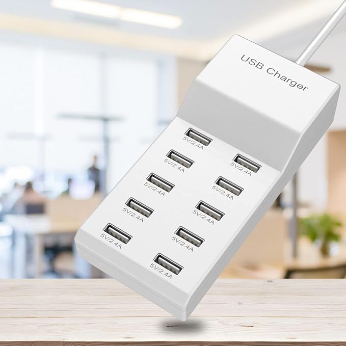 USB Wall Charger USB Charging Station for Multiple Devices Smart Charging Power Hub for Multiple Devices 10 Port Desktop Charger Charging Station Secure Block Compact for iPhone iPad Phone