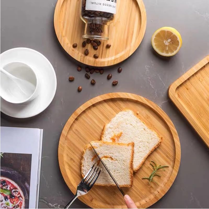 Round Bamboo Tray, Wood Serving Tray, Wooden Platter, Wood Charcuterie Board, Decorative Tray for Coffee Table, 9.8 inch - Image 7