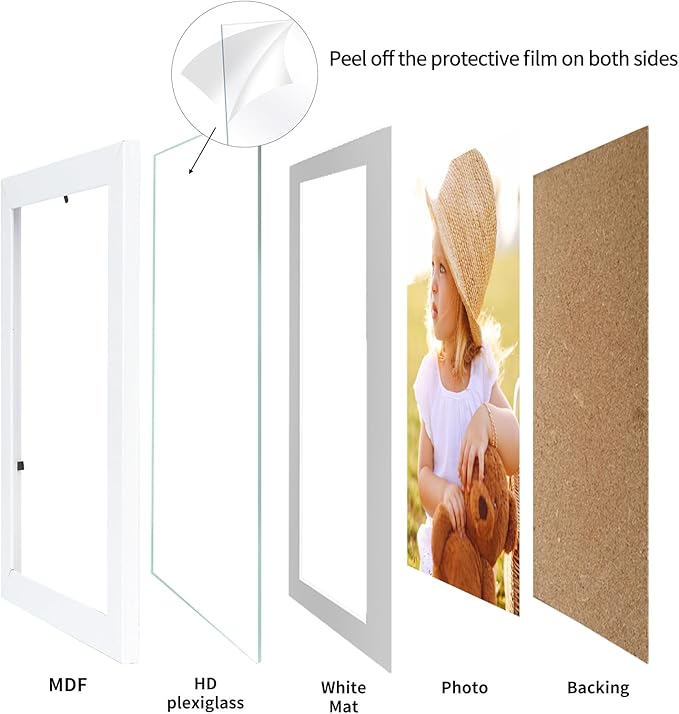Lyeasw White 5x7 Picture Frame Set of 15, Display Pictures 5x7 with Mat or 6x8 without Mat, Multi Photo Frames for Wall Mounting or Tabletop Display
