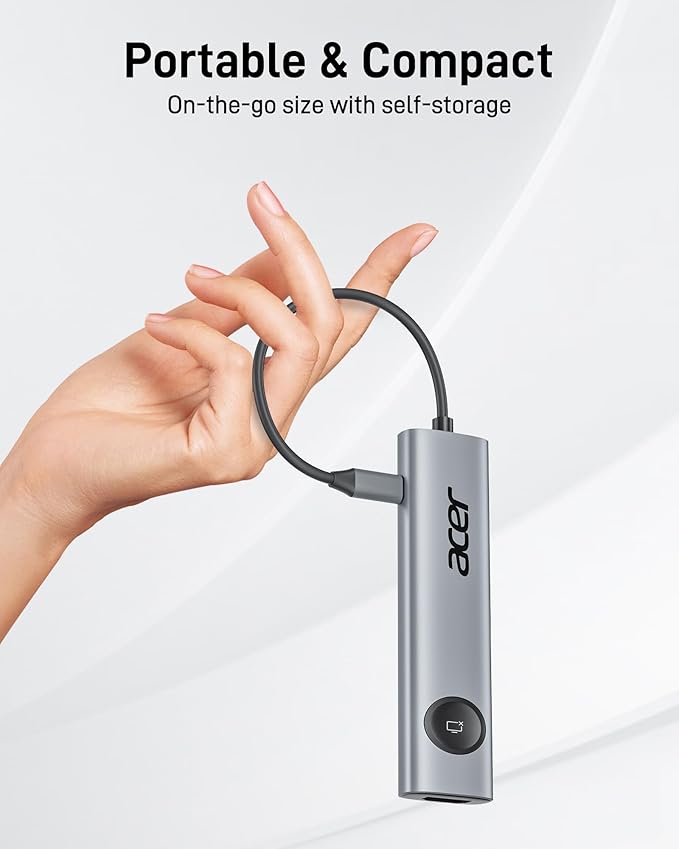 Acer USB C Hub, 7 in 1 USB-C to HDMI Multiport Adapter 4K@60Hz, 100W PD, 2 USB A 3.1 + Type-C 3.1 5Gbps Data, SD Card Reader, USBC Dongle Compatible with Acer/Dell XPS/HP/Mac/Surface etc