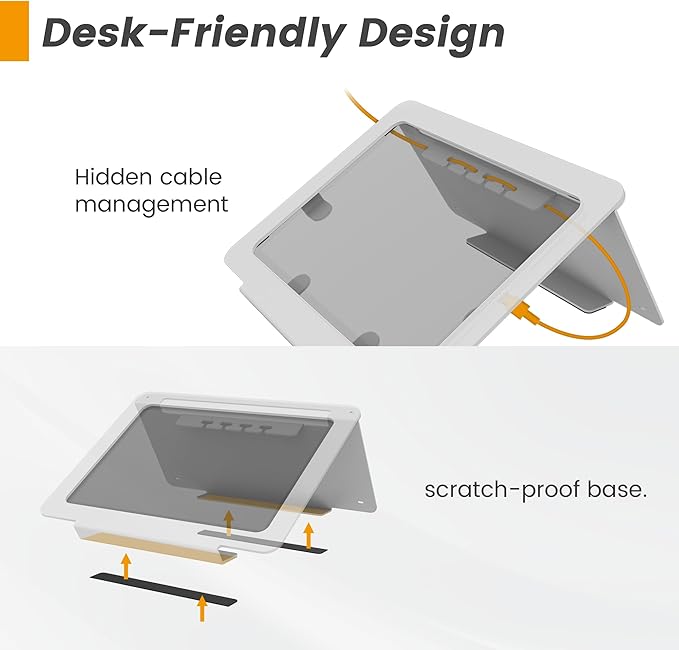 Tablet Desk Stand, All Metal 30° Ergonomic with Security Cable Lock for Office, POS Counter, Reception - Compatible with iPad 10th (10.9"), Pro 11", Air 4/5 (10.9"), Air 11",iPad 11"(A16)