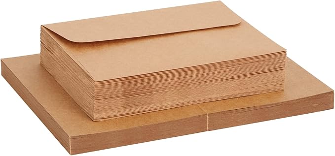 Best Paper Greetings Blank A7 Kraft Brown Paper & Envelopes for Card Making - 5 x 7 In & 5.25 x 7.25 In, 50 Pack, Brown - Bulk Blank Notecards with Envelopes for Invitations & Thank You Notes