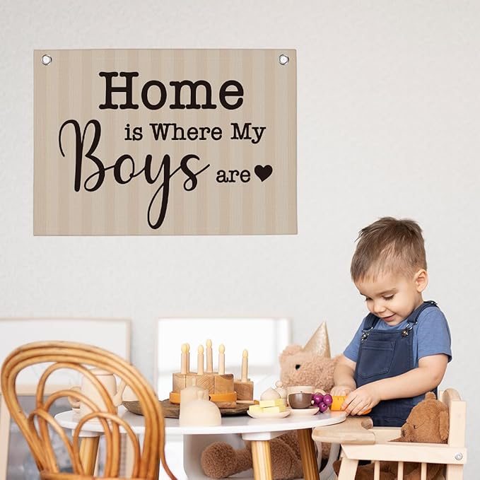 Home is Where My Boys are Banner Hanging Flag New Mom Gifts Home Family Living Room Bedroom Decor 22x28 Inch