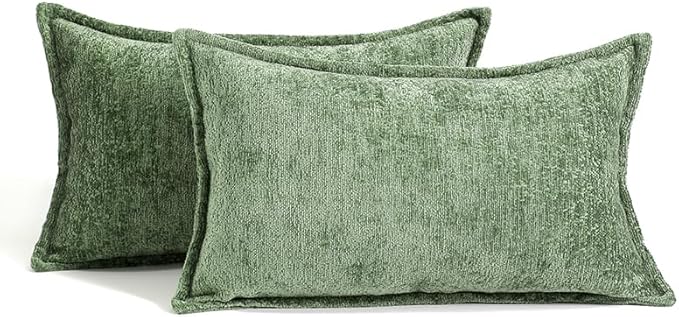 Pack of 2 Forest Green Christmas Decorative Throw Pillow Covers 12x20 Cozy Soft Chenille Accent Vintage Rectangular Lumbar Couch Pillow Covers for Home Decor Bed Sofa Living Room