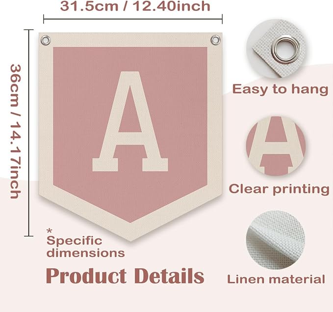 Lacama Pink Initial Personalized Preppy Banner, Baby Shower Decor Gifts, Wall Decor for Women Teen Girl, Vintage Room Decor Toddler Room Bedroom Playroom Front Door Birthday Gift(A)