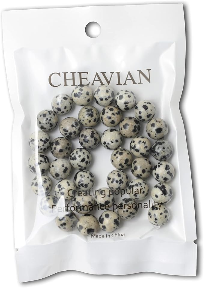 35PCS 10mm Natural Dalmatian Stone Round Loose Beads for Jewelry Making DIY Findings 1 Strand 15"
