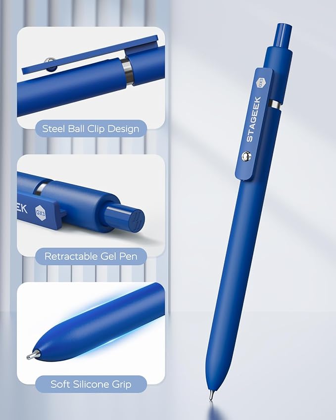 Blue Gel Pens, 6Pcs Quick Dry Blue Ink Pens with 3 Extra Refills, Fine Point Retractable Smooth Writing Pens for Journaling, Office, Note Taking, School Supplies, Nurse Aesthetic(Blue)